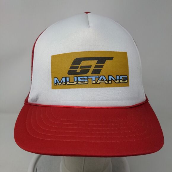 Mustang GT Snapback Mesh Back Rope Trucker Hat Red Adult Fit All Mad Hatter - Picture 2 of 8
